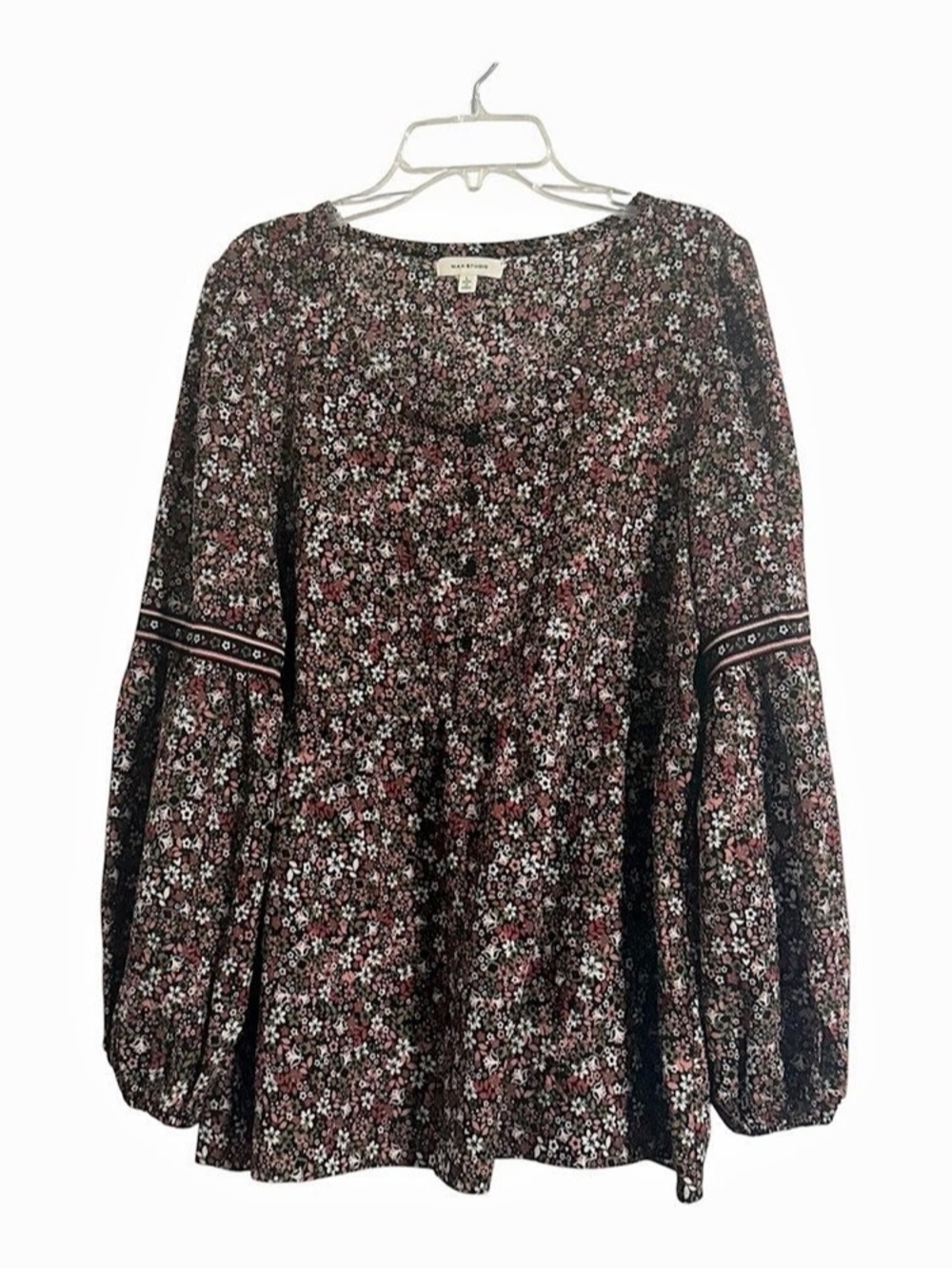 Max Studio Floral Blouse in Black & Pink Size Large